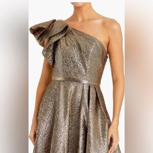 MAC DUGGAL One-Shoulder Metallic Ballgown Color Antique Bronze Size 12  NWT